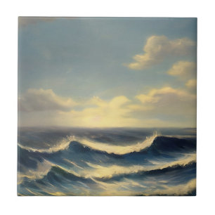 Carreau océan vagues ciel nuageux peinture nautique