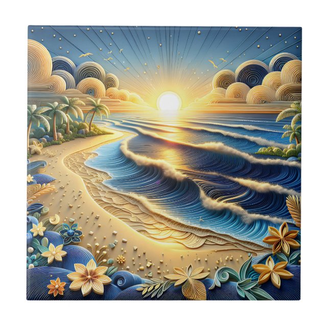 Carreau Ocean View Tropical Paper Quilling Effet (Devant)