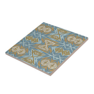 Carreau Ochre Mustard Beige Turquoise Bleu Ethnic Tribu Ar