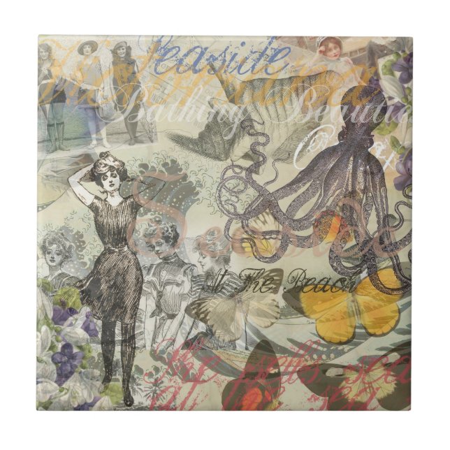 Carreau Octopus Beach Antique Côte Steampunk (Devant)