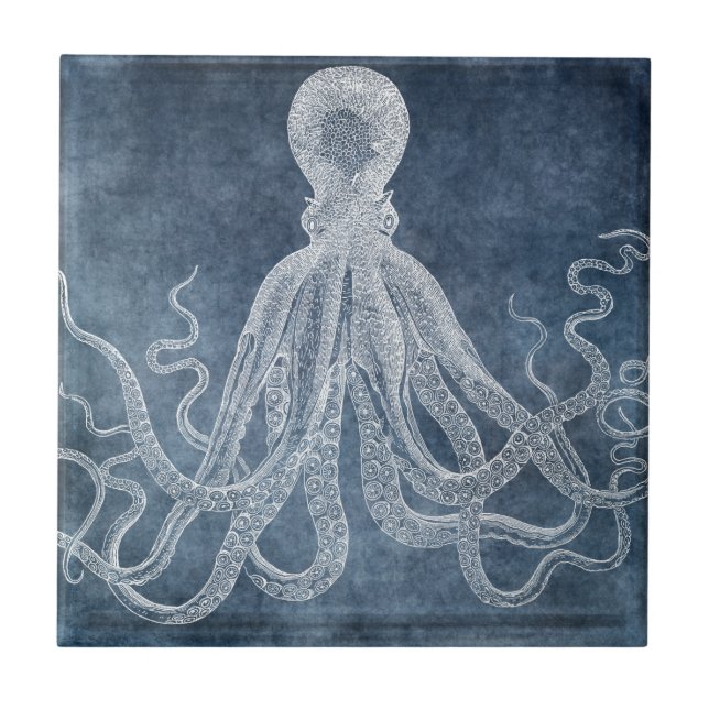 Carreau Octopus - Bleu Twilight Aquarelle Denim Faded (Devant)