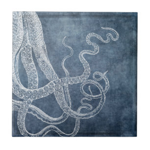 Carreau Octopus - Couleur d'aquarelle bleu crépi