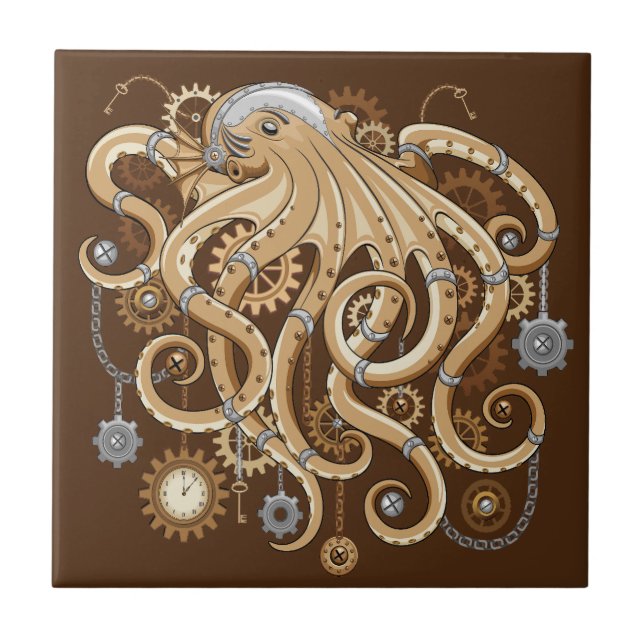 Carreau Octopus Steampunk Surreal Retro Style Machine (Devant)