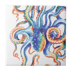 Carreau Octopus Tentacles Aquarelle Art coloré