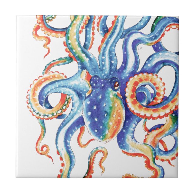 Carreau Octopus Tentacles Aquarelle Art coloré (Devant)