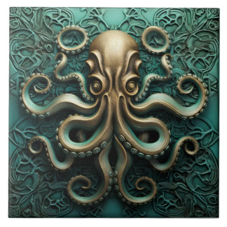 Carreau Octopus Turquoise et cuivre Vie aquatique