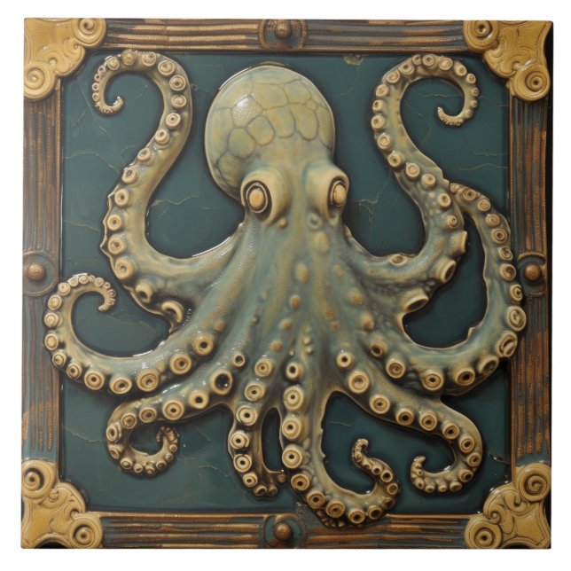 Carreau Octopus Vintage 3D, effet aquatique nautique (Devant)