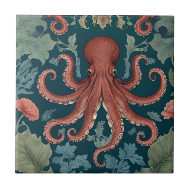 Carreau Octopus William Morris style Sea Ocean Marine (Devant)