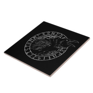 Carreau Odin Corbeaux Huginn Muninn Viking Cercle Runique