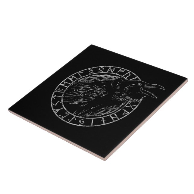Carreau Odin Corbeaux Huginn Muninn Viking Cercle Runique (Côté)