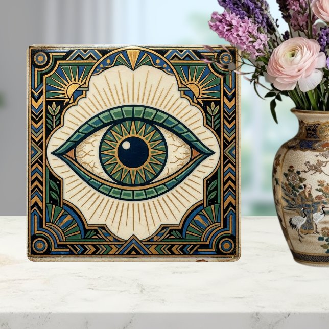 Carreau Œil Art Déco Anatomique Vert Bleu Or (Créateur téléchargé)