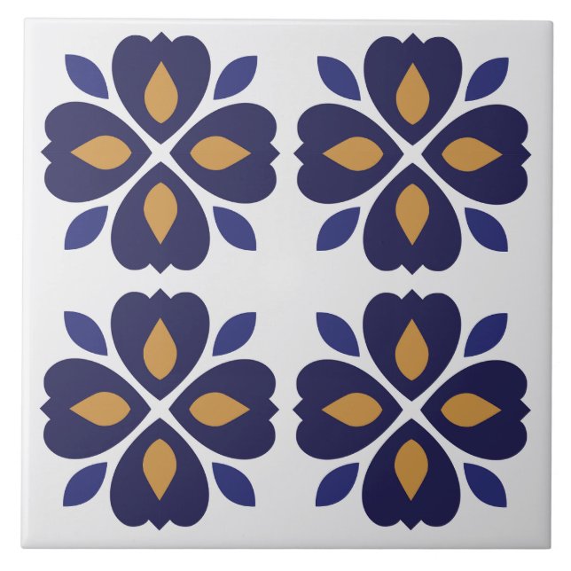 Carreau Oeil attraper floral Azulejos bleu marine portugai (Devant)