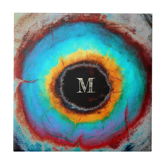 Carreau Oeil cosmique éthéré Monogramme Abstrait Vibrant A (Devant)