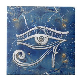 Carreau Oeil égyptien argenté de Horus sur le marbre bleu