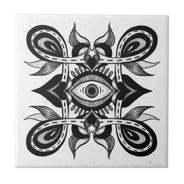 Carreau Oeil ornemental - Style de tatouage botanique Weir (Devant)