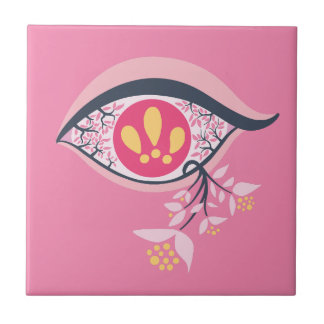 Carreau Œil tripoté Fleur rose Surrealiste Psychédélique