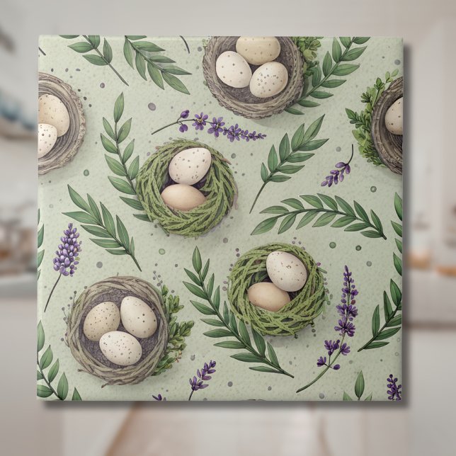 Carreau Œufs de Pâques Vert Sauge Simple Nid de Lavande (Créateur téléchargé)