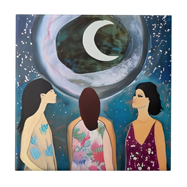 Carreau Oeuvre céleste | Les femmes regardent la lune (Devant)