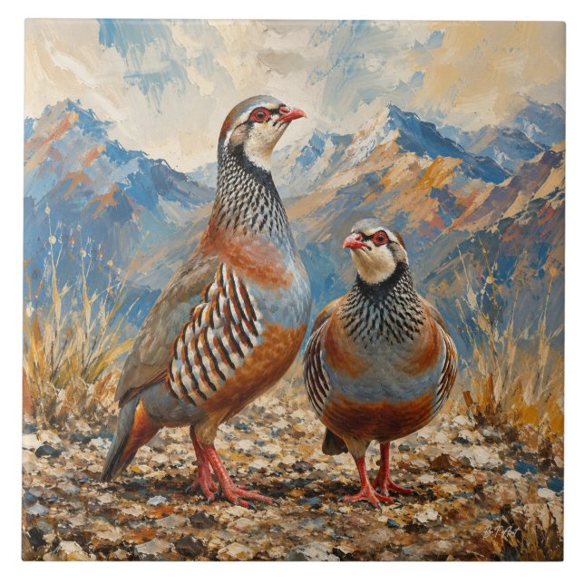 Carreau Œuvre d'art de paire de perdrix chukar  (Devant)
