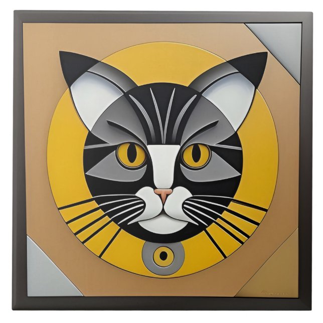 Carreau Œuvre d'art géométrique de chat (Devant)