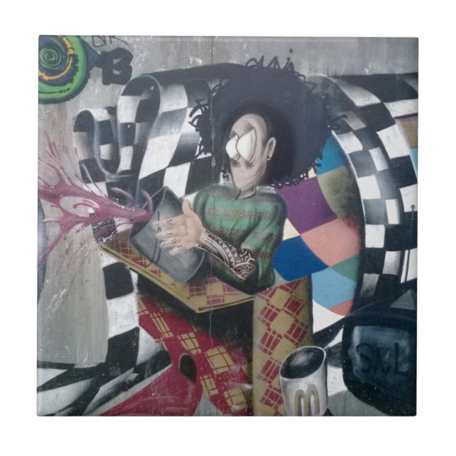 Carreau Œuvre d'art graffiti abstrait (Devant)