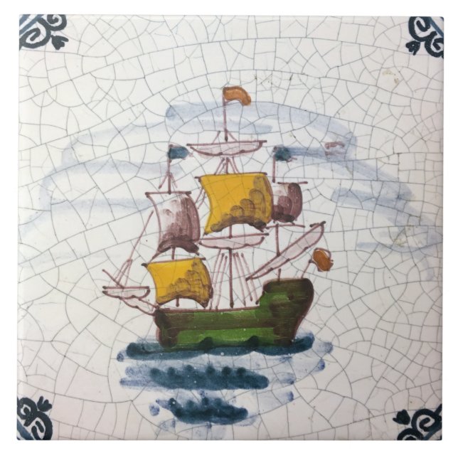 Carreau Œuvre d'art navale de voilier vintage (Devant)