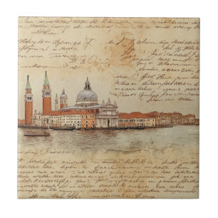 Carreau Œuvre d'art romantique vintage de Venise avec écri