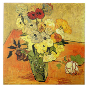 Carreau Œuvre de Van Gogh, Vase japonais avec Roses,