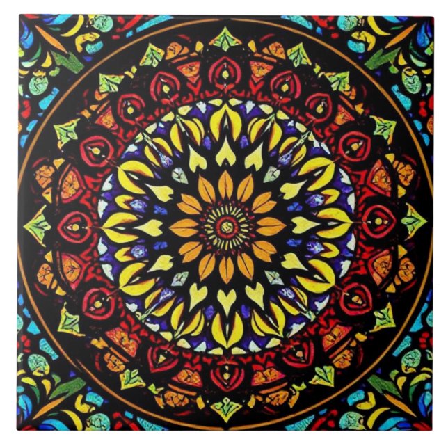 Carreau Oeuvre en Mandala en verre coloré (Devant)
