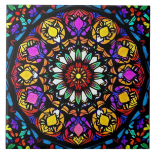 Carreau Oeuvre Florale En Verre Tiré Mandala
