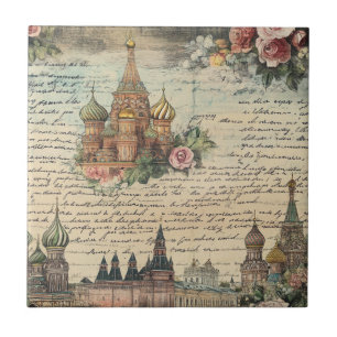 Carreau Oeuvre vintage Florale Moscou - Script manuscrit