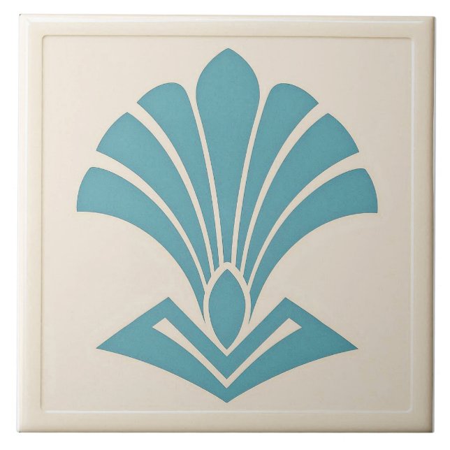 Carreau Off White/Teal Art Deco Style Ceramic   (Devant)