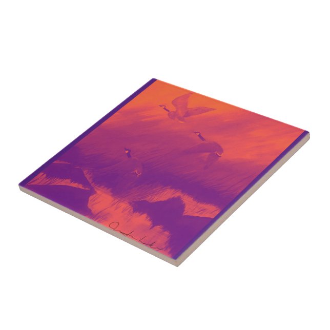 Carreau Oies en orange et violet (Côté)