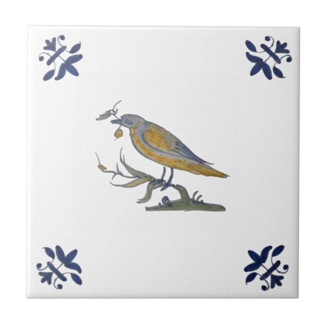 Carreau Oiseau avec Berry White Delft Repro c. 1 650 Carre (Devant)