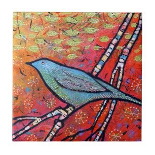 Carreau Oiseau bleu coloré