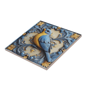 Carreau Oiseau bleu floral élégant mignon tendance faune