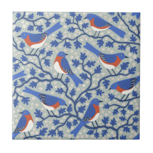 Carreau Oiseau bleu Oiseau et Art et artisanat de fleurs s
