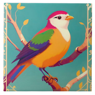 Carreau Oiseau chanteur coloré perché sur une branche en f