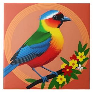 Carreau Oiseau Coloré Perché Parmi des Fleurs Vibrantes