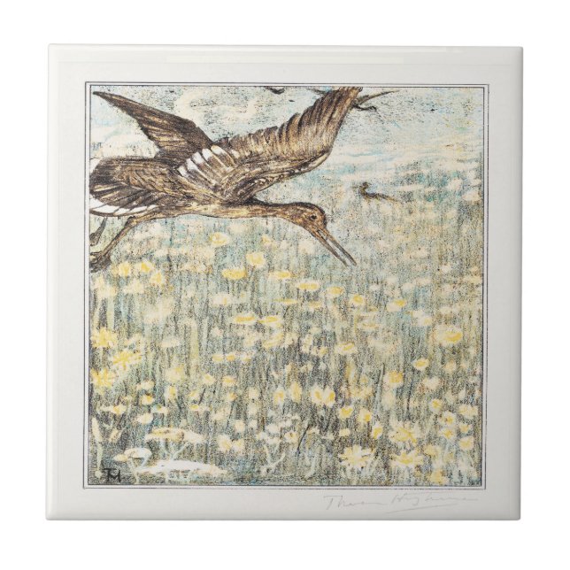 Carreau Oiseau courlis Art hollandais victorien (Devant)