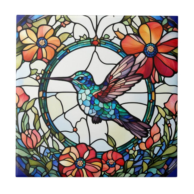 Carreau Oiseau de colibri Faux en verre tendu (Devant)