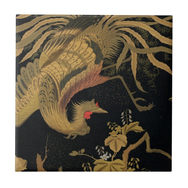 Carreau Oiseau de coq d'or Classique japonais Antique (Devant)