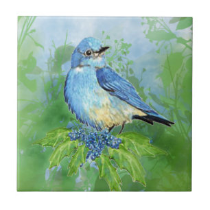 Carreau Oiseau de jardin d'oiseau bleu d'aquarelle et de
