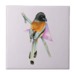 Carreau Oiseau de loriot avec la peinture d'aquarelle de<br><div class="desc">C'est une peinture d'aquarelle d'un loriot été perché sur une branche. J'ai ajouté un élément abstrait à la peinture.</div>