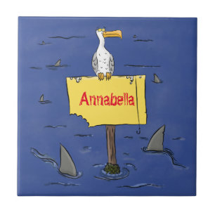 Carreau Oiseau de mer amusant entouré de dessins animés de