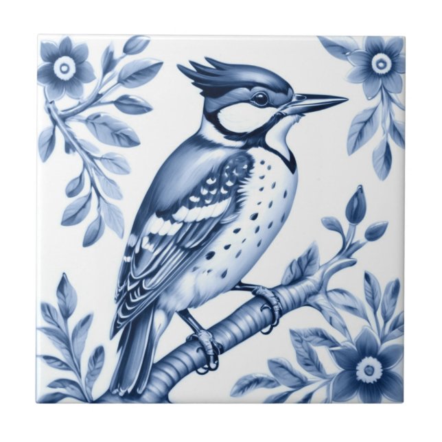 Carreau Oiseau de Pic-de-Foule Bleu et Blanc (Devant)