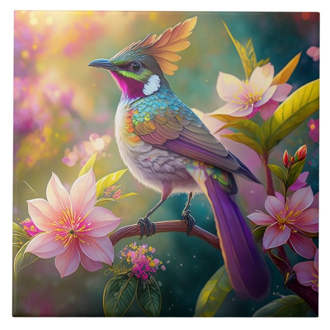 Carreau Oiseau d'Imaginaire à arc-en-ciel orangé (Devant)