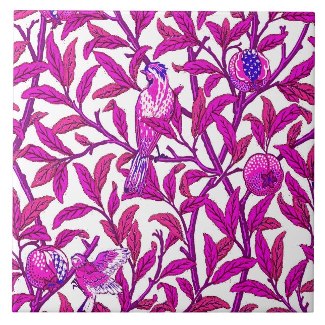 Carreau Oiseau et grenade Art Nouveau, Fuchsia & Violet (Devant)