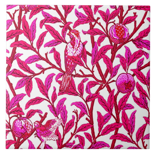 Carreau Oiseau et grenade Art Nouveau, rose Fuchsia (Devant)