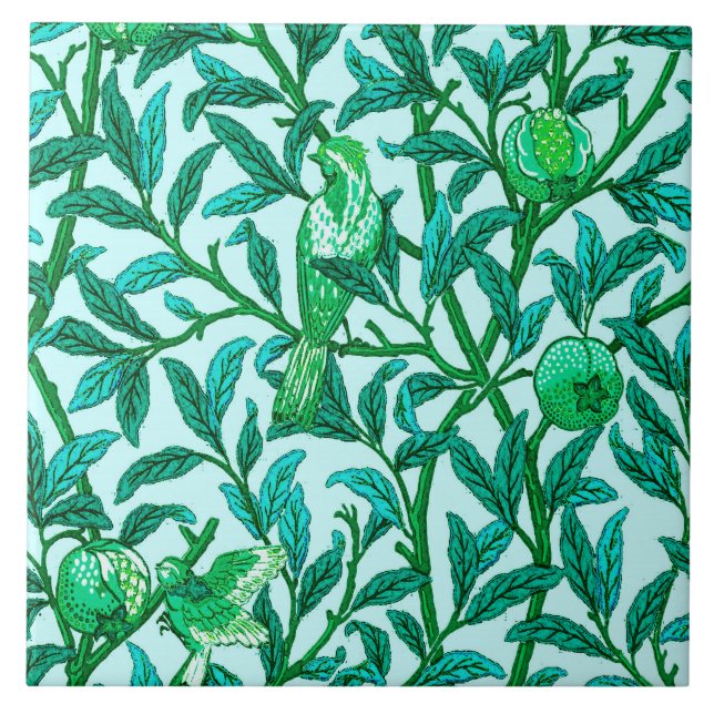 Carreau Oiseau et grenade Art Nouveau, Turquoise (Devant)